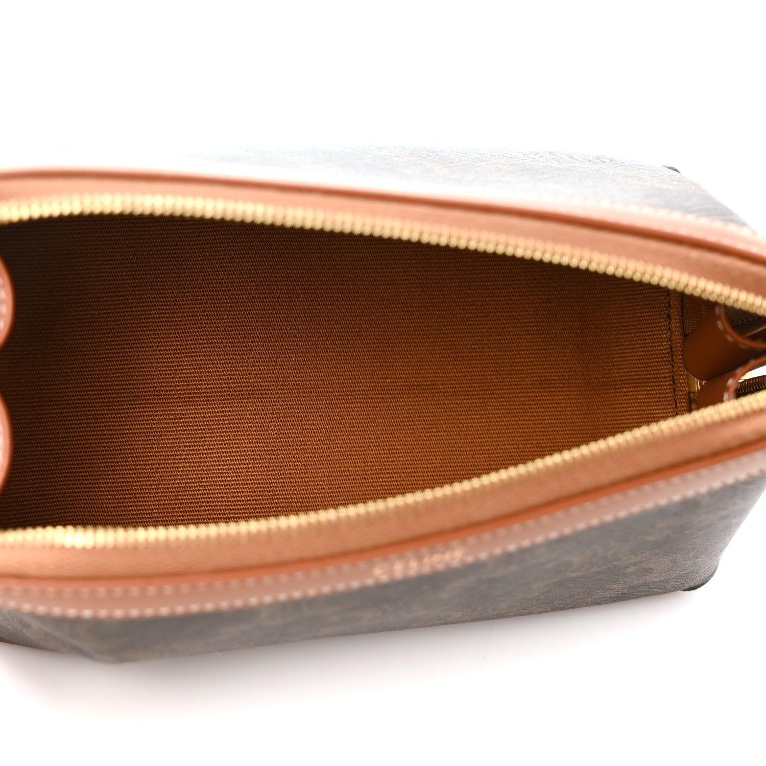 Celine Triomphe Canvas Calfskin Small Cosmetic Pouch Tan 5 of 7