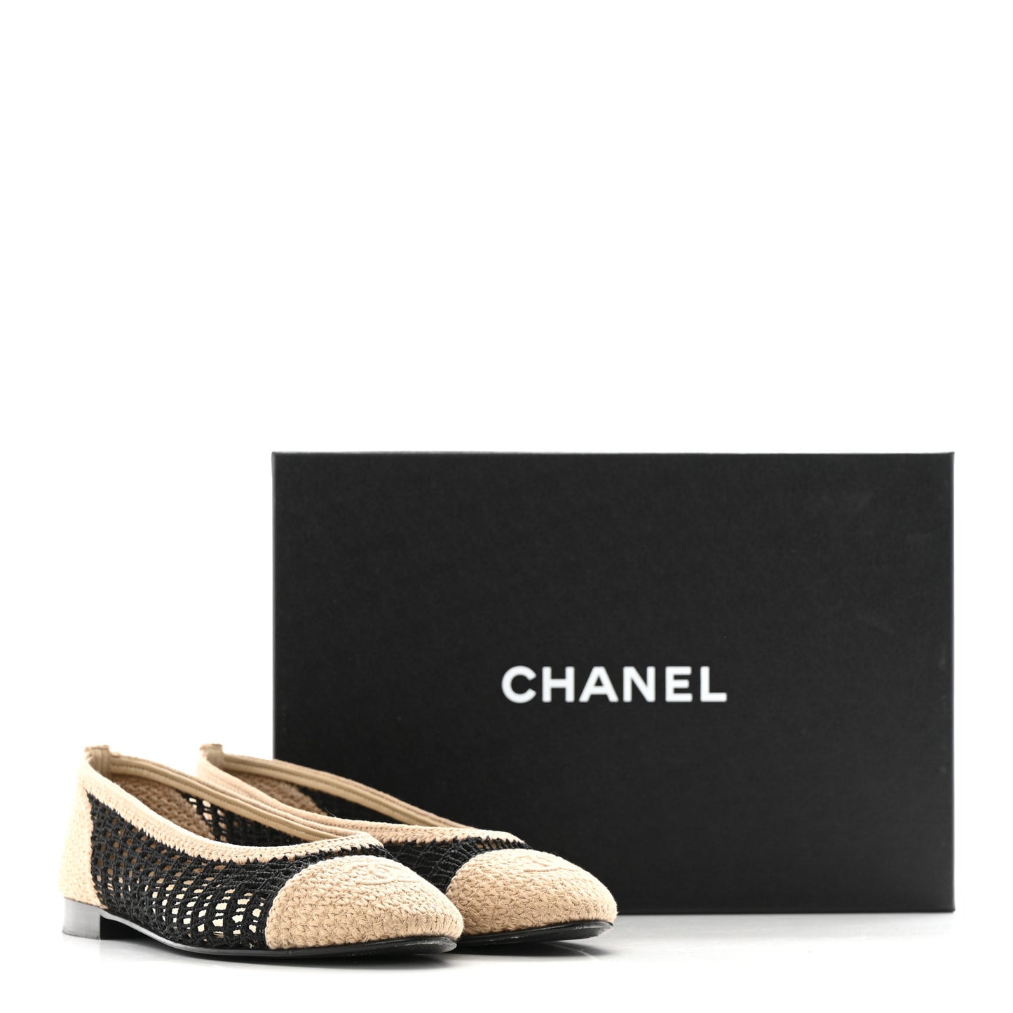 Raffia Cap Toe Ballerina Flats 38 Black Beige