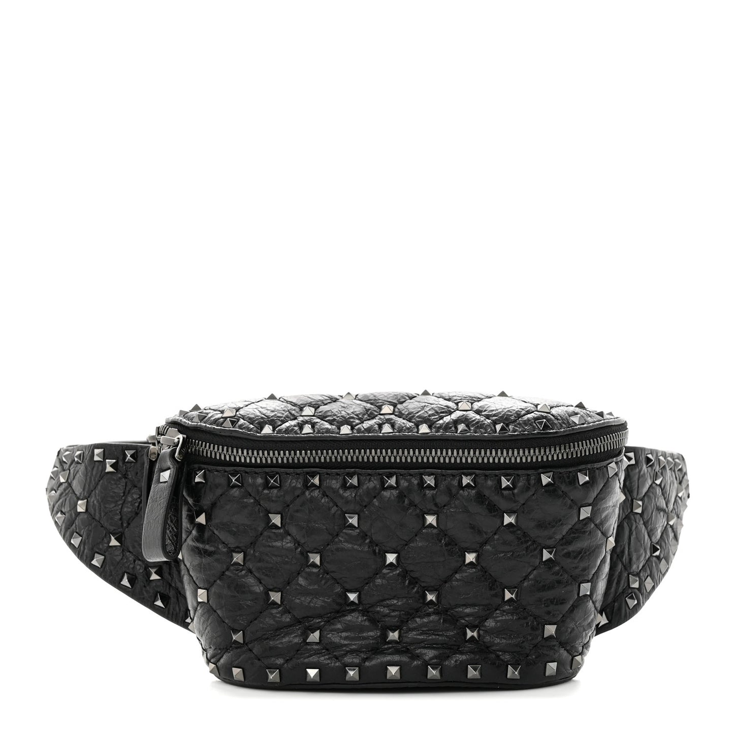 Craquele Nappa Rockstud Spike Belt Bag Black