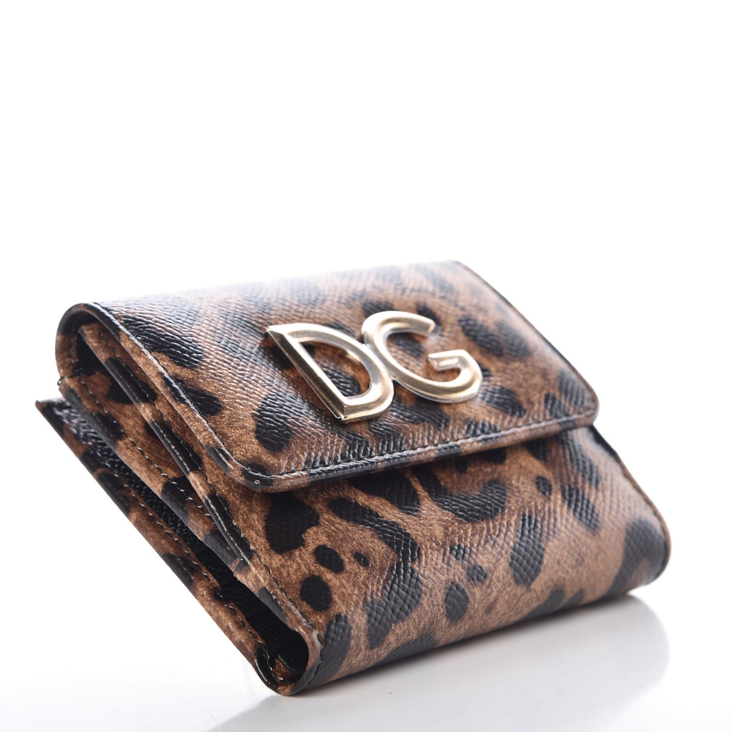 Dolce & Gabbana Dauphine Leopard Printed Logo French Flap Wallet Black 4 of 7