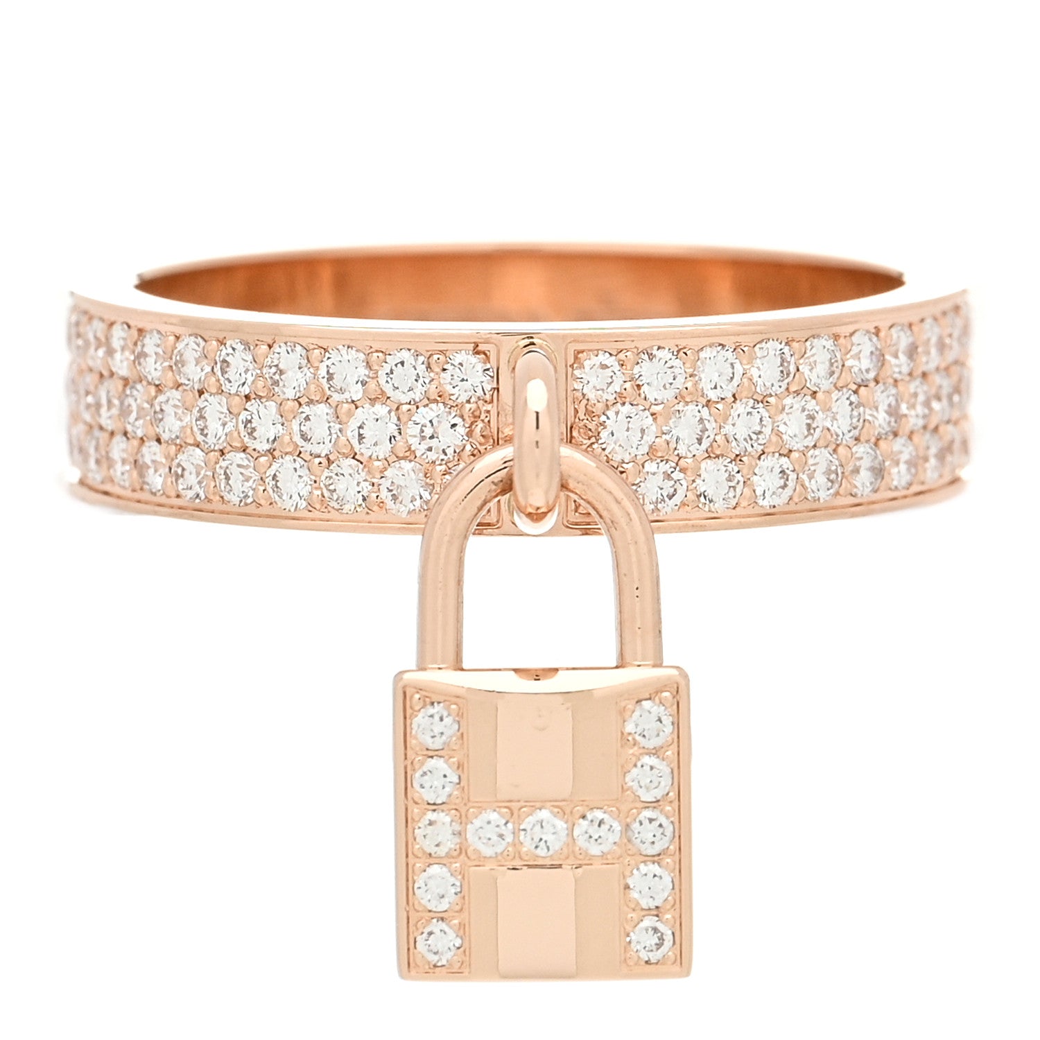 Hermes 18K Rose Gold Diamond MM Kelly Clochette Ring 50 5.25 1 of 6