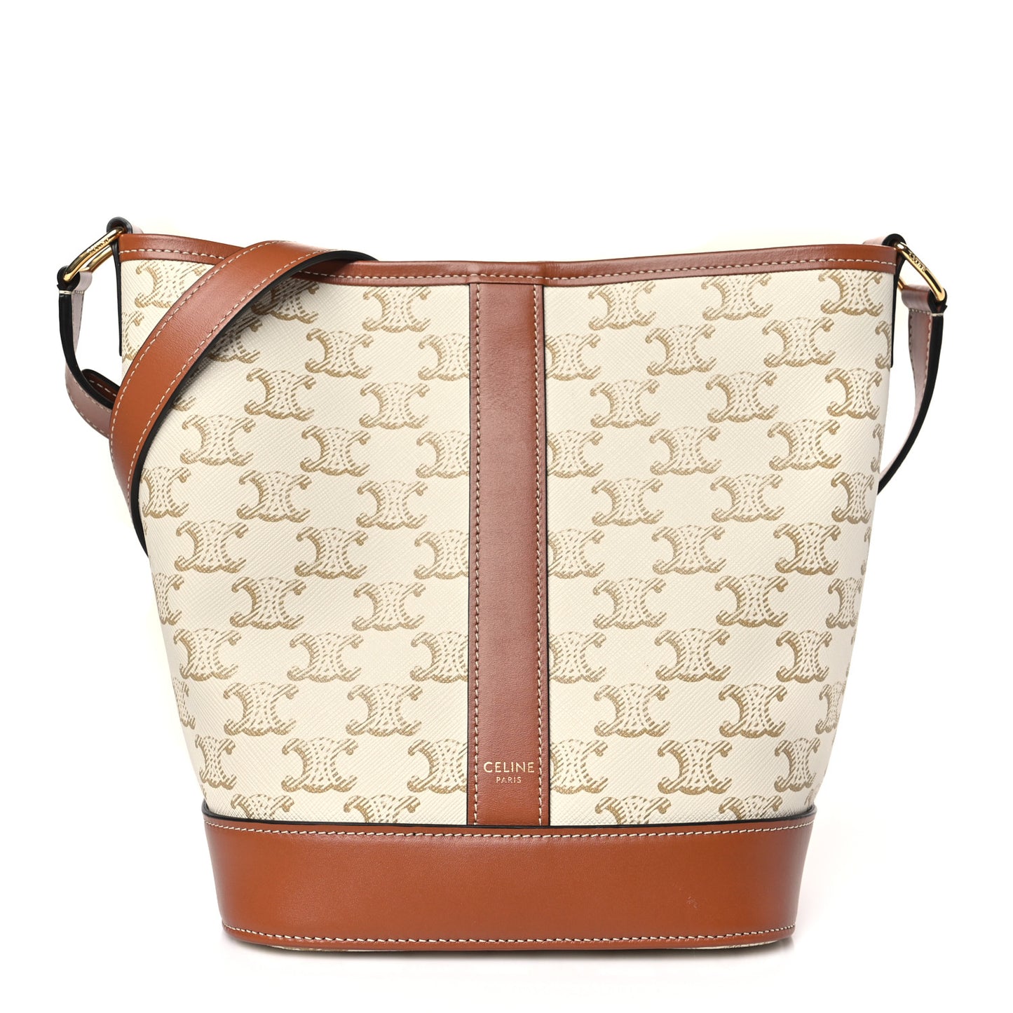 Triomphe Canvas Calfskin Small Bucket Bag White