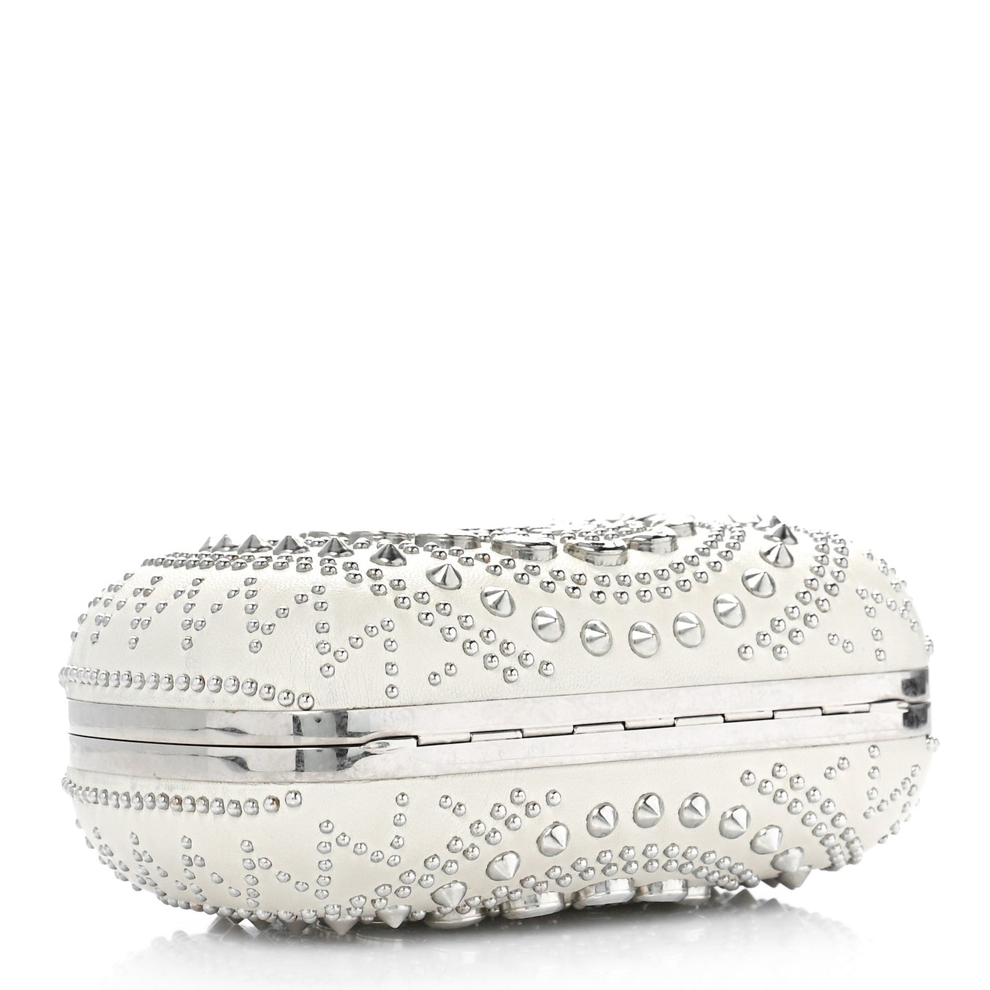 Nappa Studded Crochet Skull Box Clutch Ivory