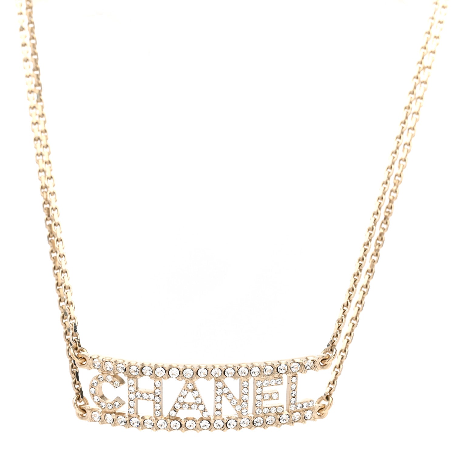 Chanel Metal Crystal Logo Choker Necklace Gold 1 of 6