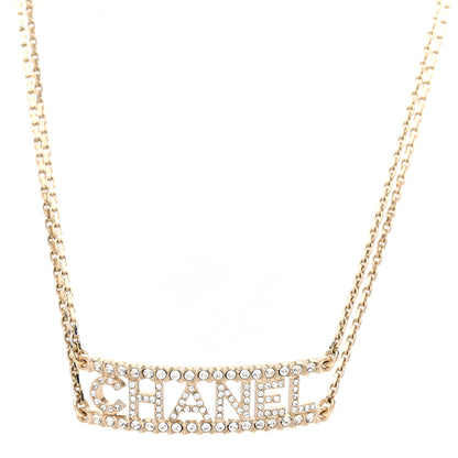 Chanel Metal Crystal Logo Choker Necklace Gold 1 of 6