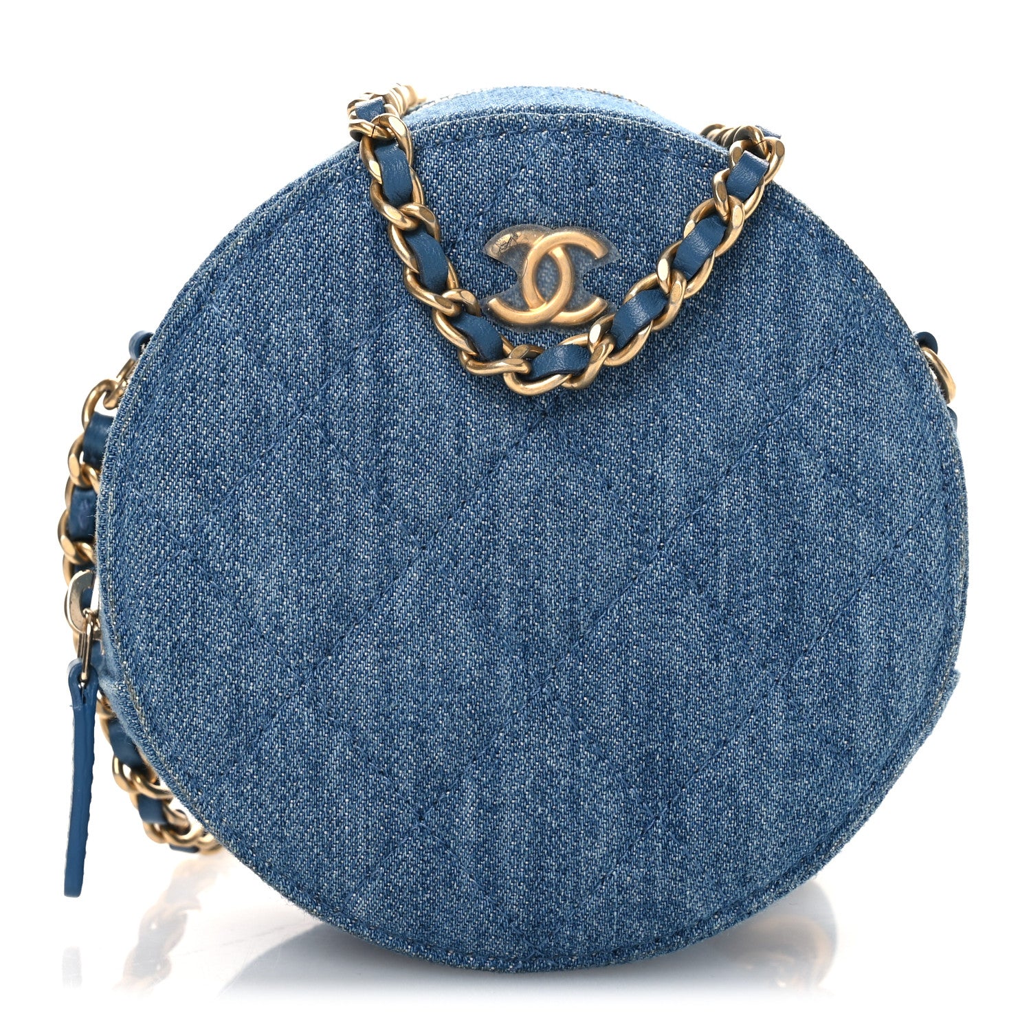 Chanel Denim Quilted Round Pearl Crush Clutch With Chain Blue 1 of 11