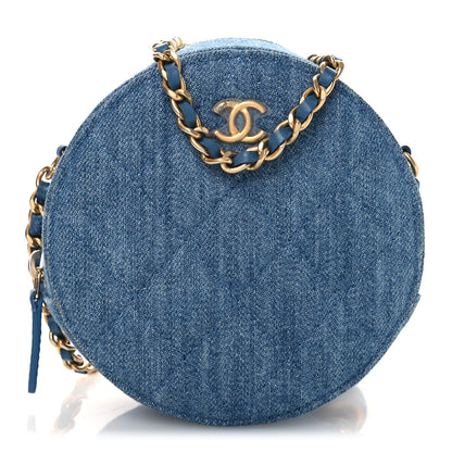 Chanel Denim Quilted Round Pearl Crush Clutch With Chain Blue 1 of 11