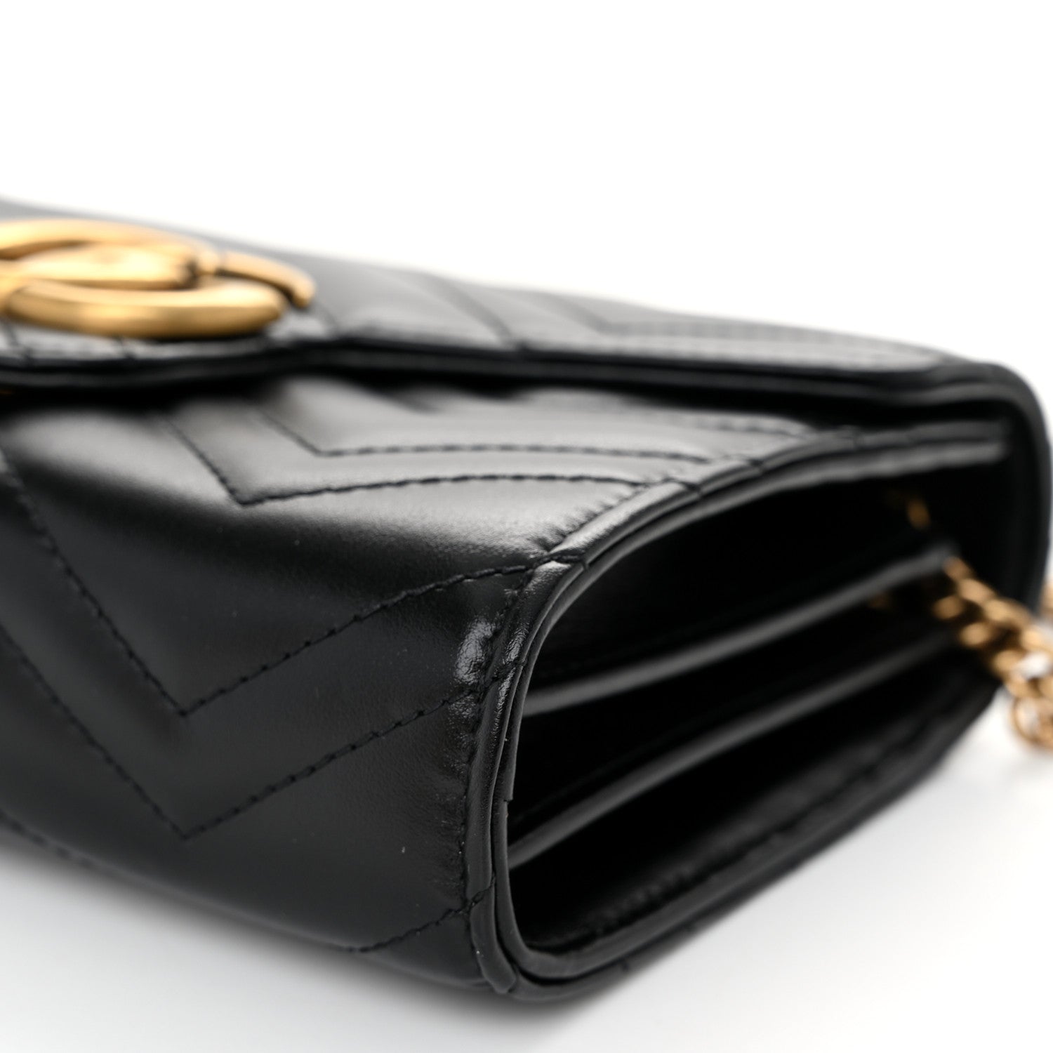 Gucci Calfskin Matelasse GG Marmont Chain Wallet Black 10 of 12