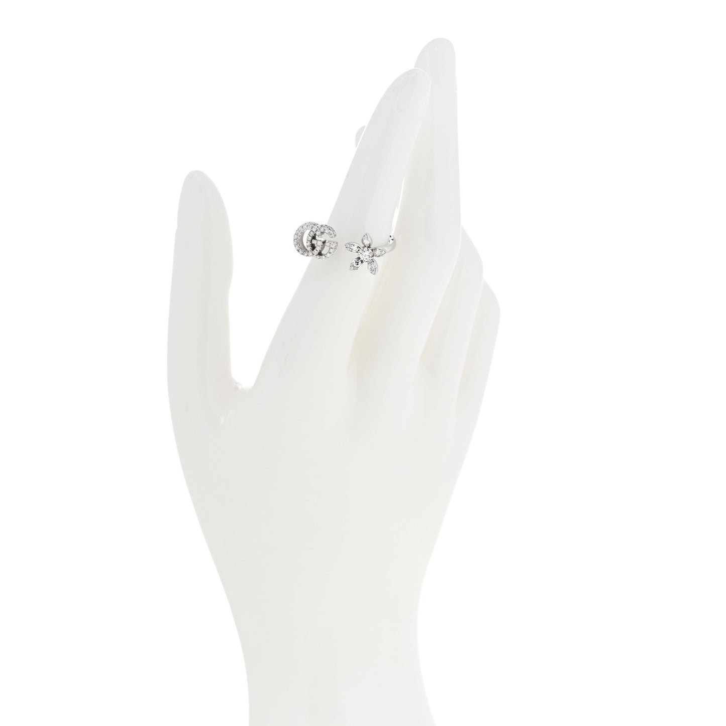 18K White Gold Diamond Flora GG Open Ring 53 6.25
