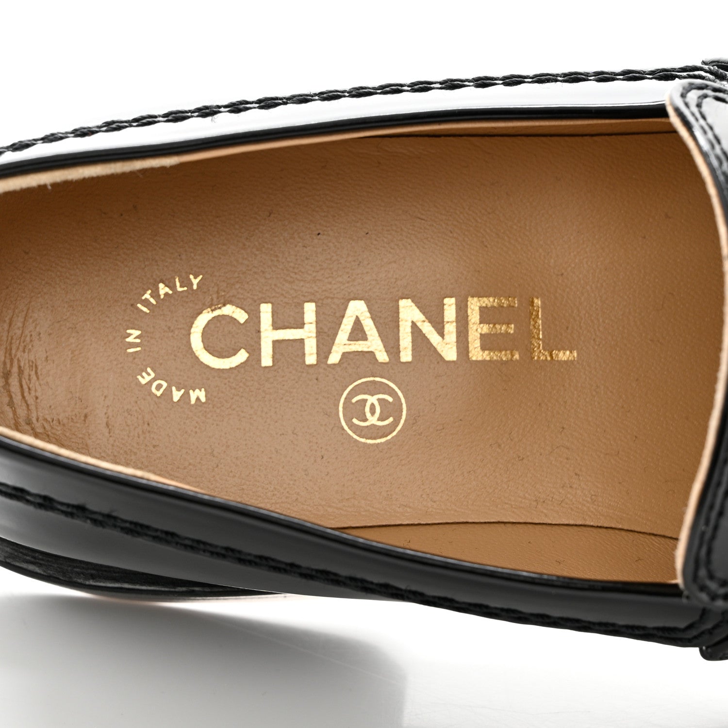 Chanel Shiny Calfskin Logo Loafers 37 Black 7 of 8