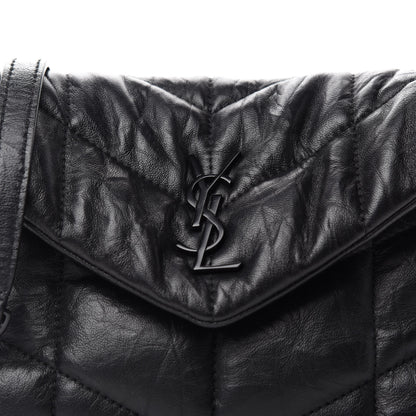 Saint Laurent Calfskin Quilted Toy Loulou Puffer Monogram Monochrome Chain Satchel Black 9 of 11