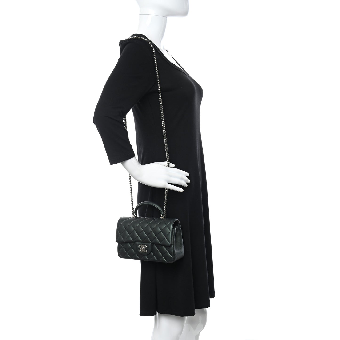 Iridescent Lambskin Quilted Mini Top Handle Rectangular Flap Dark Green