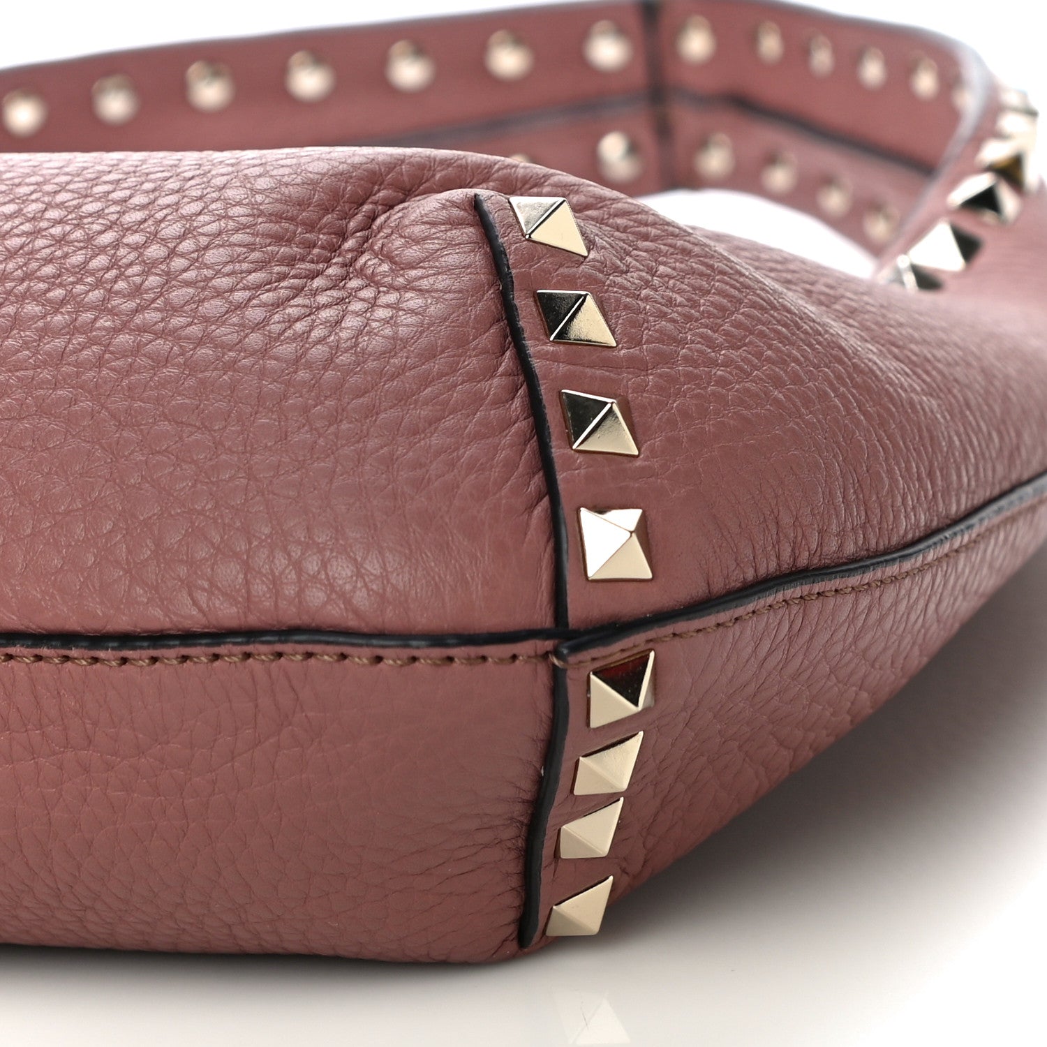 Valentino Garavani Pebbled Calfskin Small Rockstud Flip Lock Hobo Dark Nude 9 of 9