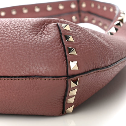 Valentino Garavani Pebbled Calfskin Small Rockstud Flip Lock Hobo Dark Nude 9 of 9