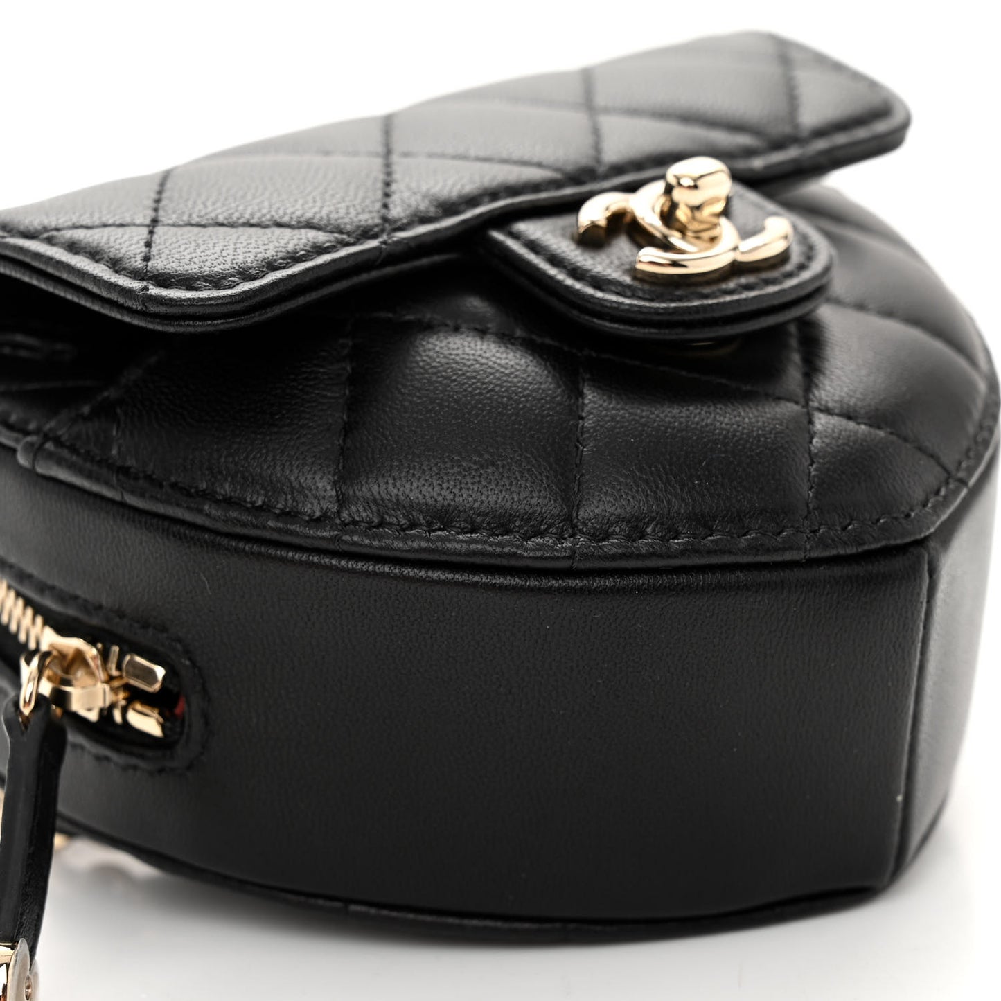 Lambskin Quilted CC In Love Heart Waist Belt Bag With Chain Black