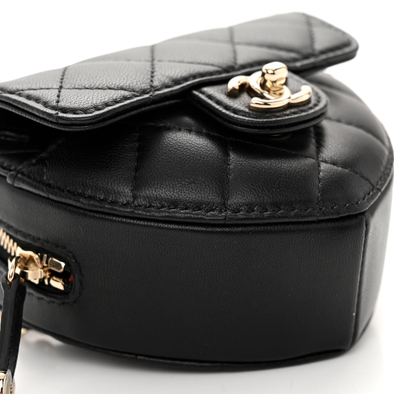 Chanel Lambskin Quilted CC In Love Heart Waist Belt Bag With Chain Black 9 of 10