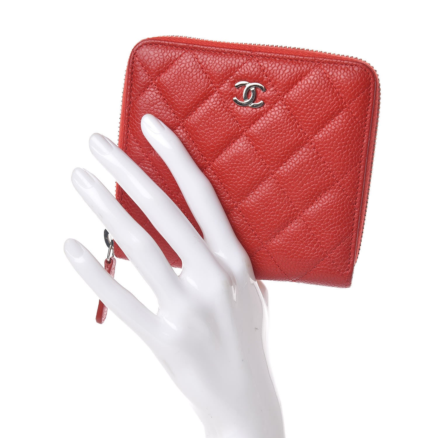 Chanel Caviar Quilted Compact Zip Wallet Red 2 of 9