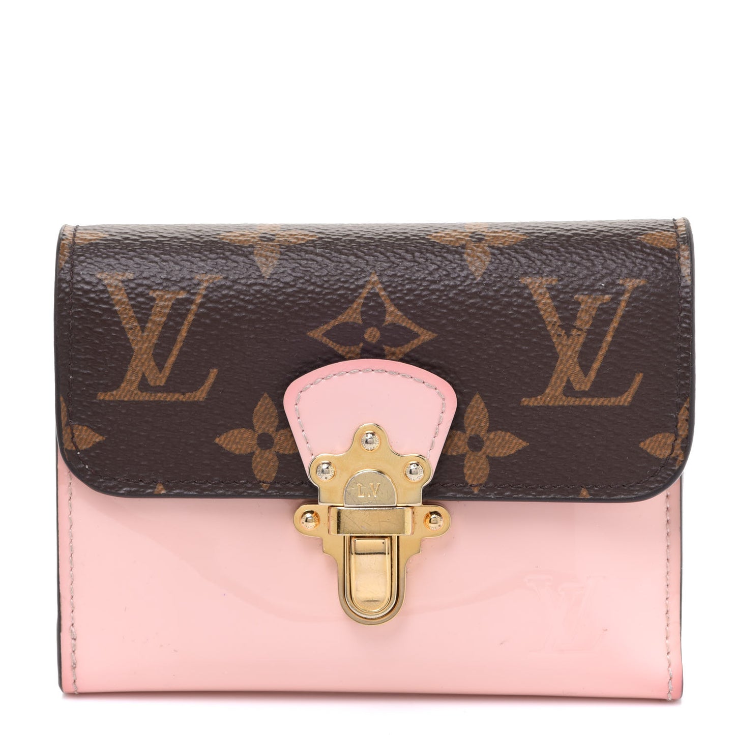 Patent Calfskin Monogram Cherrywood Compact Wallet Rose Ballerine