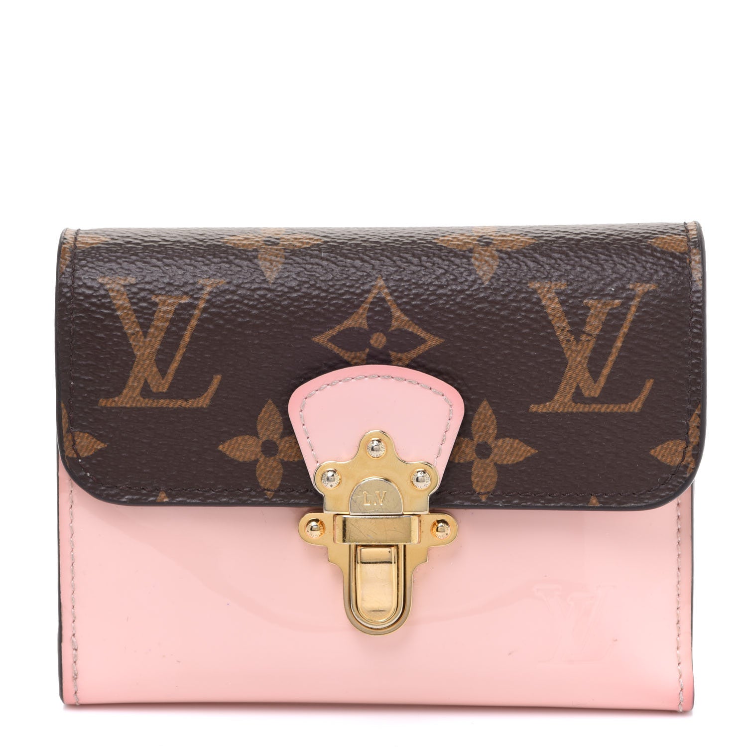 Louis Vuitton Patent Calfskin Monogram Cherrywood Compact Wallet Rose Ballerine 2 of 9