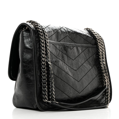 Saint Laurent Crinkled Calfskin Matelasse Monogram Medium Niki Chain Satchel Black 3 of 10