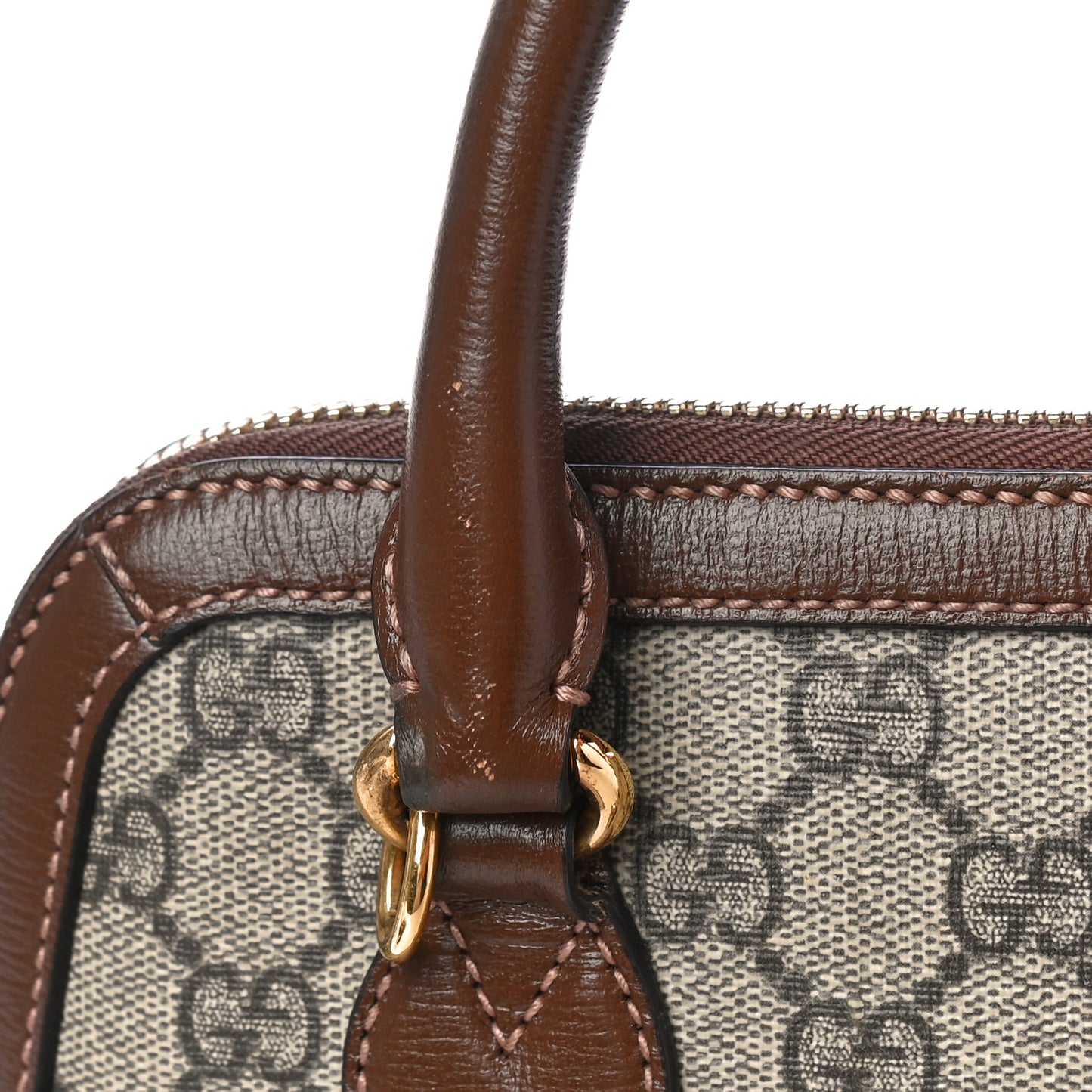 GG Supreme Monogram Azalea Calfskin Small Horsebit 1955 Top Handle Bag Beige Ebony Brown Sugar