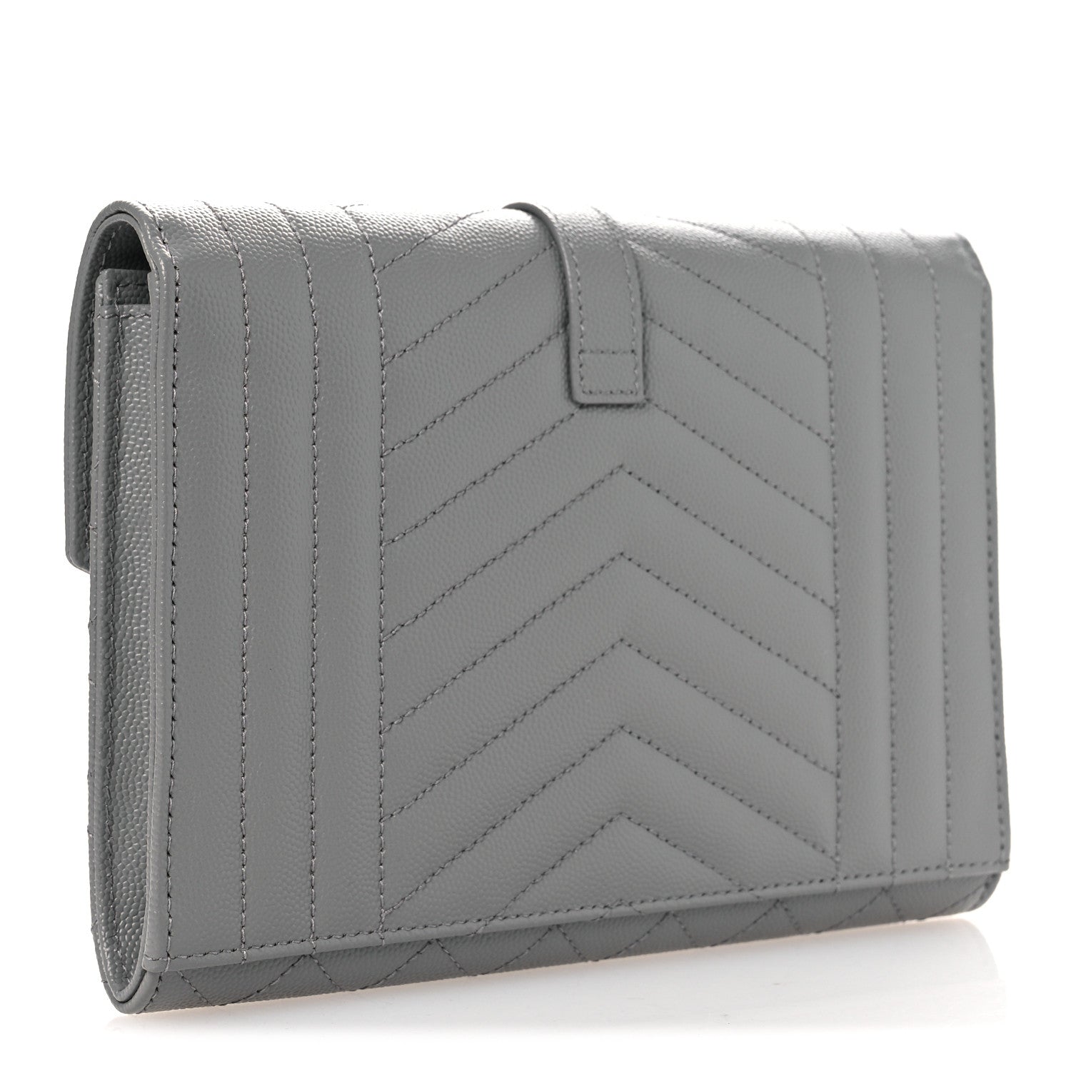 Saint Laurent Grain De Poudre Textured Mixed Matelasse Triquilt Monogram Clutch Storm 3 of 11