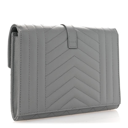 Saint Laurent Grain De Poudre Textured Mixed Matelasse Triquilt Monogram Clutch Storm 3 of 11