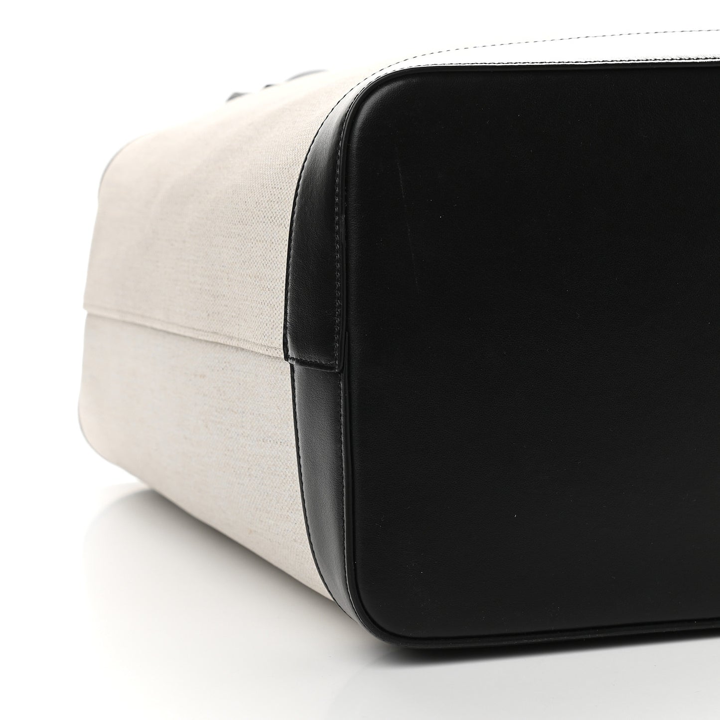 Canvas Calfskin Teddy Drawstring Shopping Tote White Black