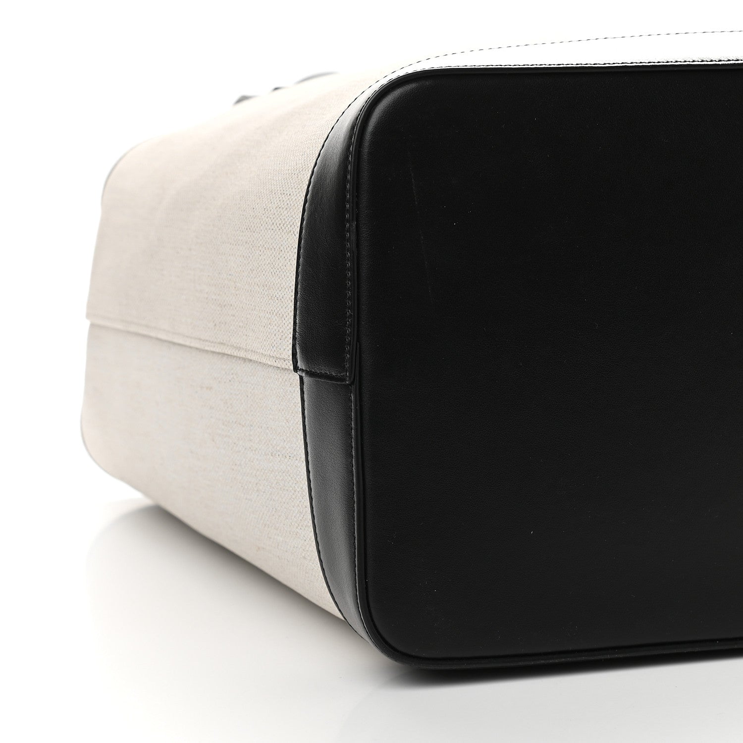 Saint Laurent Canvas Calfskin Teddy Drawstring Shopping Tote White Black 10 of 12