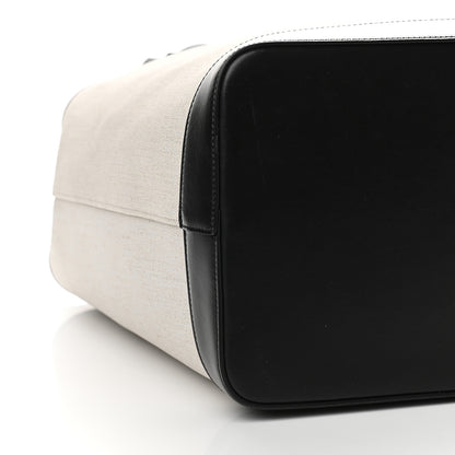 Saint Laurent Canvas Calfskin Teddy Drawstring Shopping Tote White Black 10 of 12