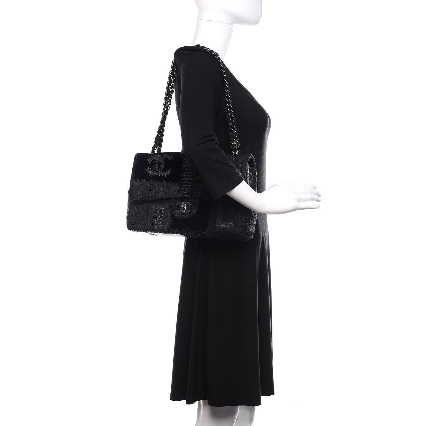 Tweed Patchwork Jumbo Single Flap Black