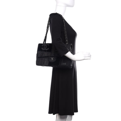 Chanel Tweed Patchwork Jumbo Single Flap Black 2 of 11