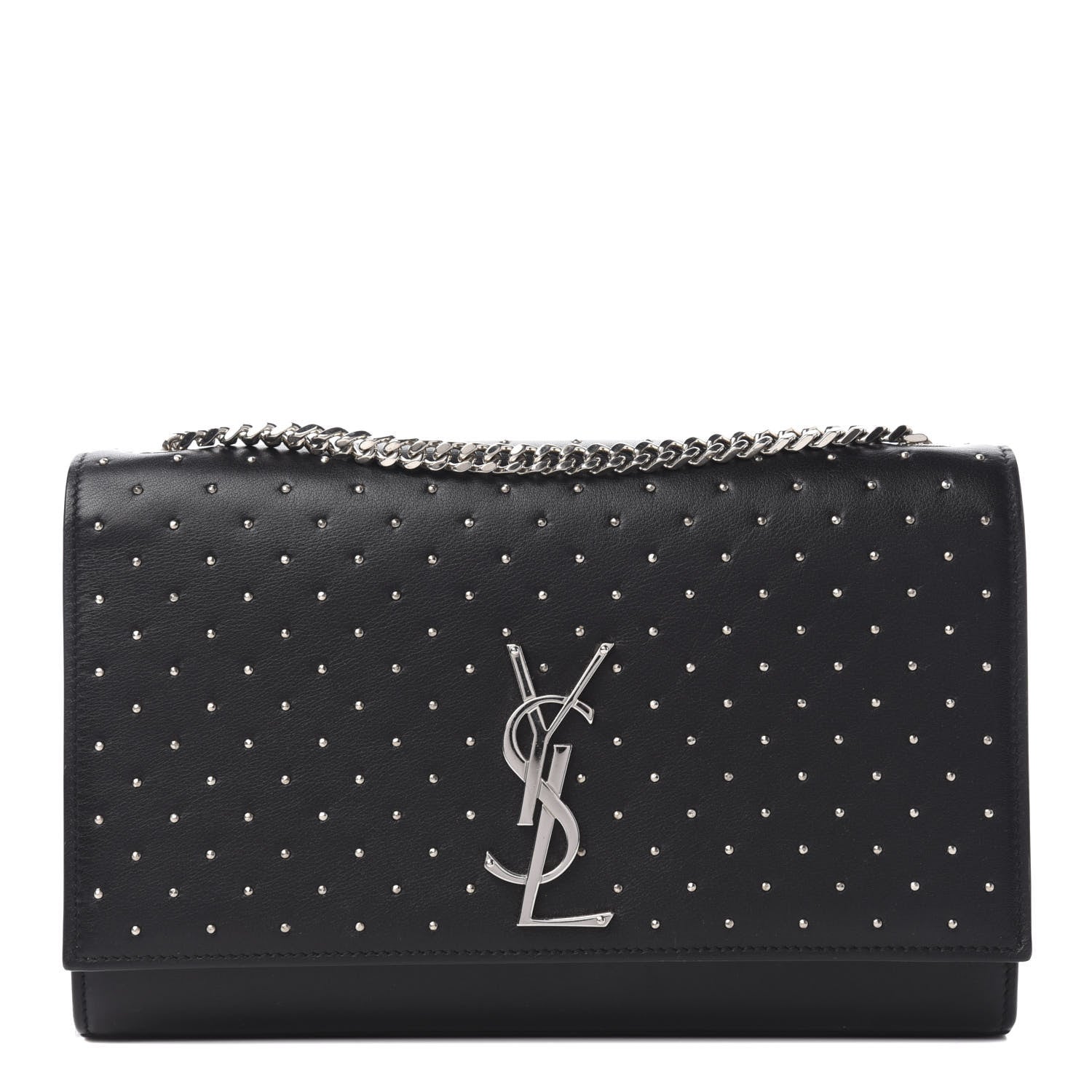 Saint Laurent Calfskin Studded Medium Monogram Satchel Black 1 of 10