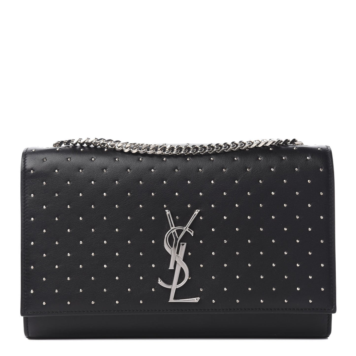 Calfskin Studded Medium Monogram Satchel Black