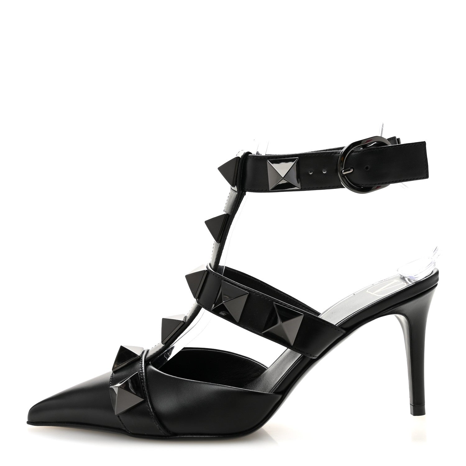Valentino Garavani Calfskin Monochrome Roman Stud Ankle Strap 80mm Pumps 36 Black 1 of 9
