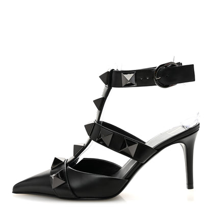 Valentino Garavani Calfskin Monochrome Roman Stud Ankle Strap 80mm Pumps 36 Black 1 of 9