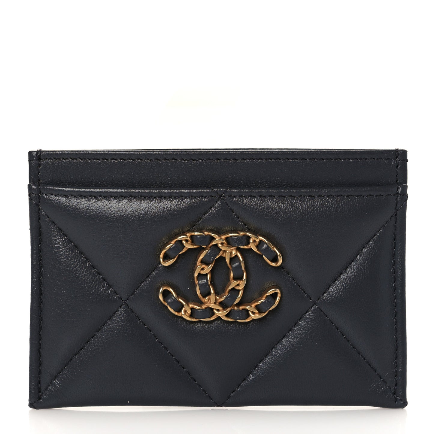 Lambskin Quilted Chanel 19 Card Holder Dark Grey