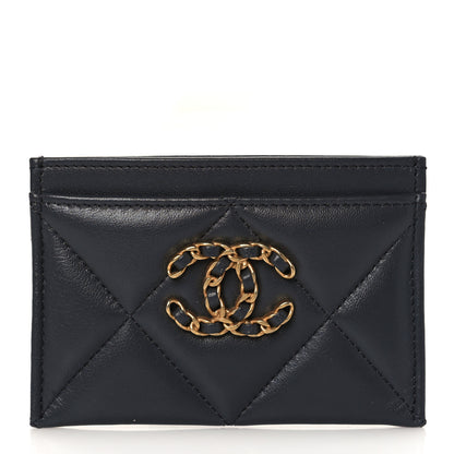 Chanel Lambskin Quilted Chanel 19 Card Holder Dark Grey 1 of 9