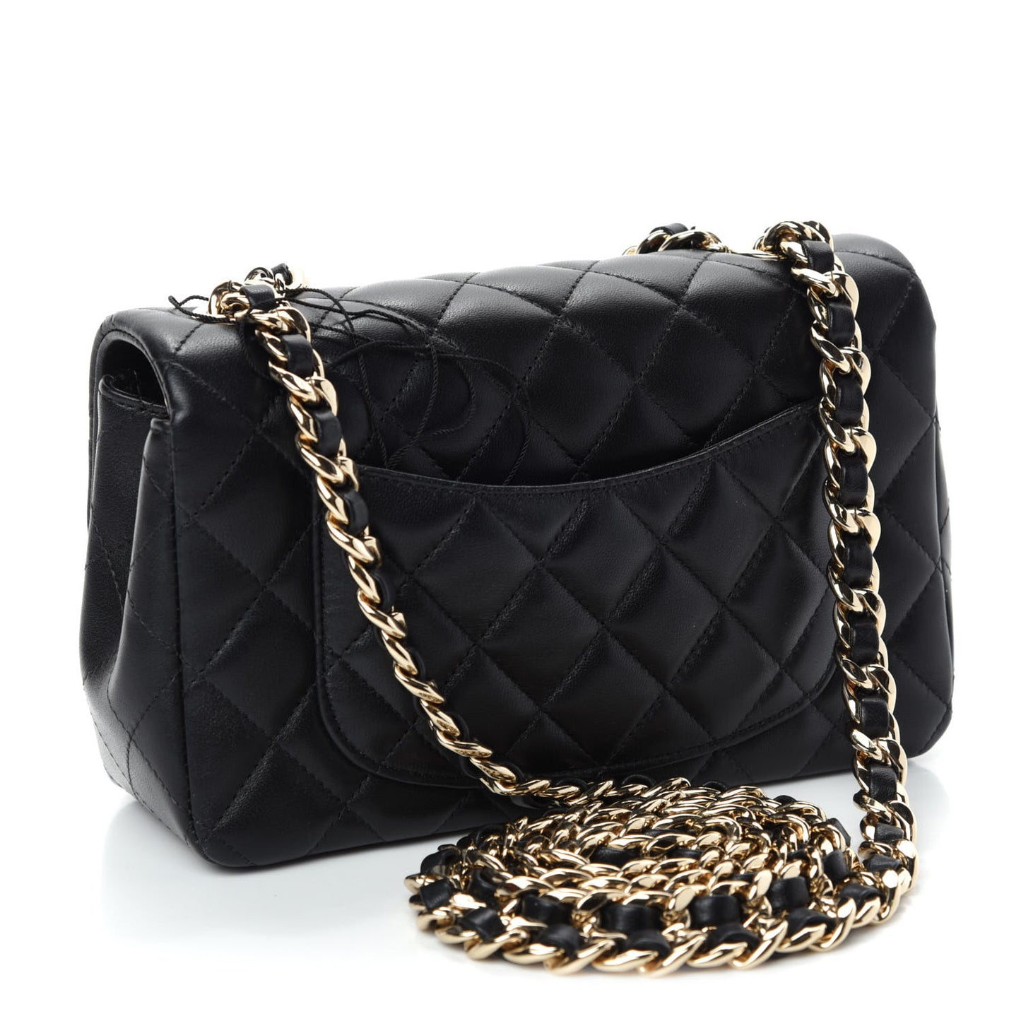 Lambskin Quilted Mini Coco Charms Rectangular Flap Black