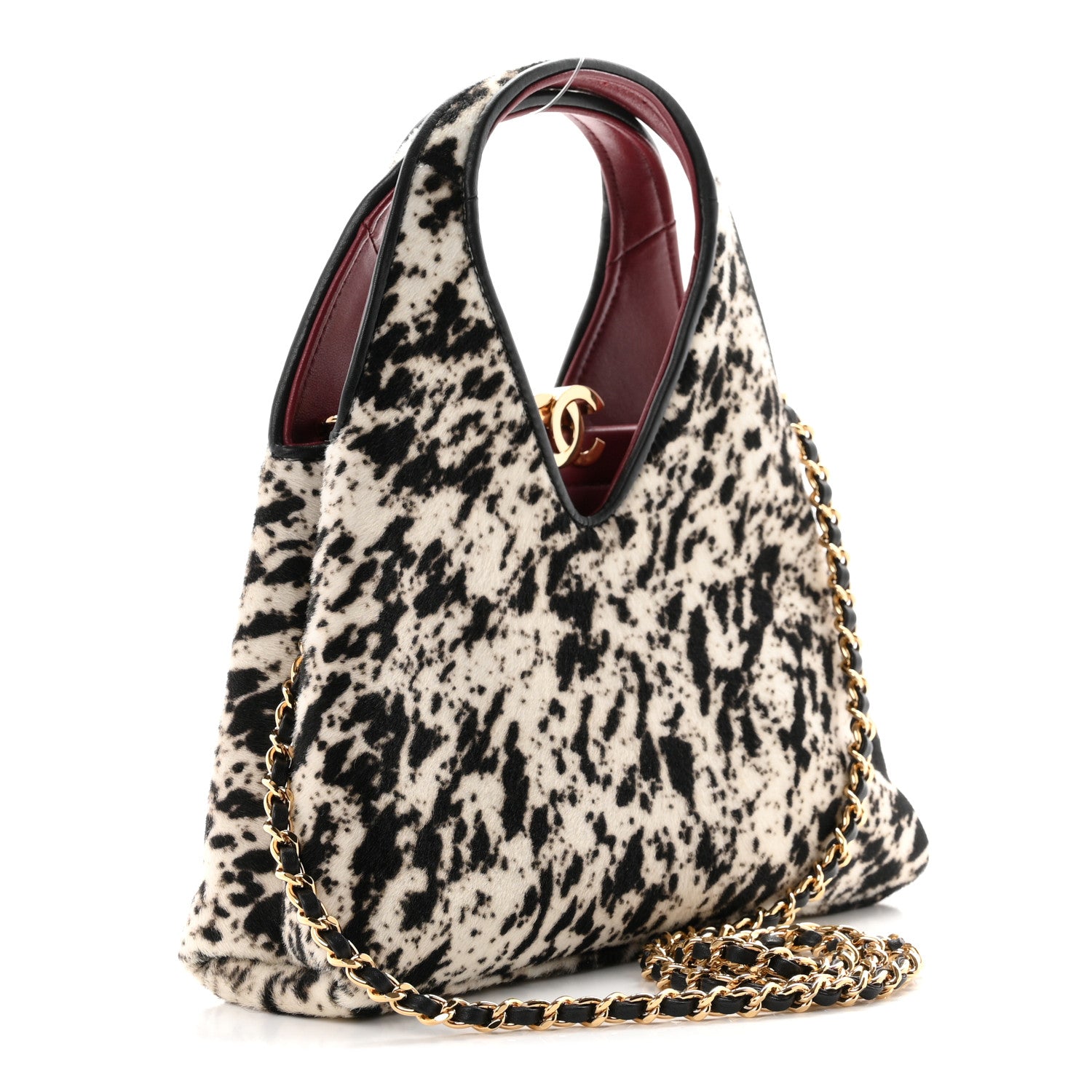 Chanel Pony Hair Printed Chic Lady Small Shopping Tote White Black 2 of 9
