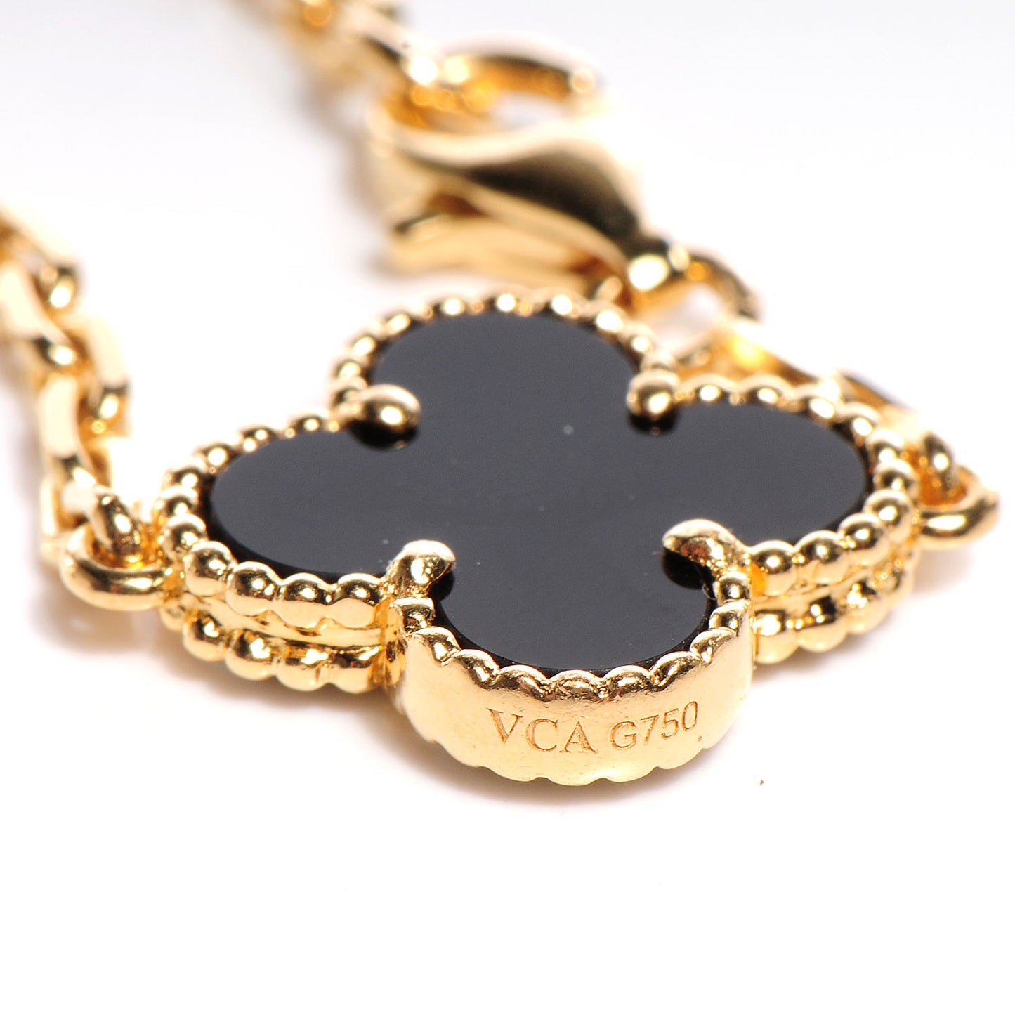 18K Yellow Gold Black Onyx 20 Motifs Vintage Alhambra Necklace