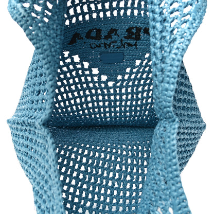 Prada Yarn Raffia Effect Crochet Logo Embroidered Shopping Tote Bag Celeste 5 of 9