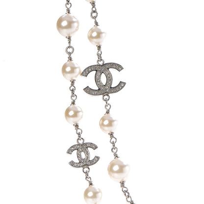 Chanel Crystal Pearl CC Long Necklace Silver 4 of 6