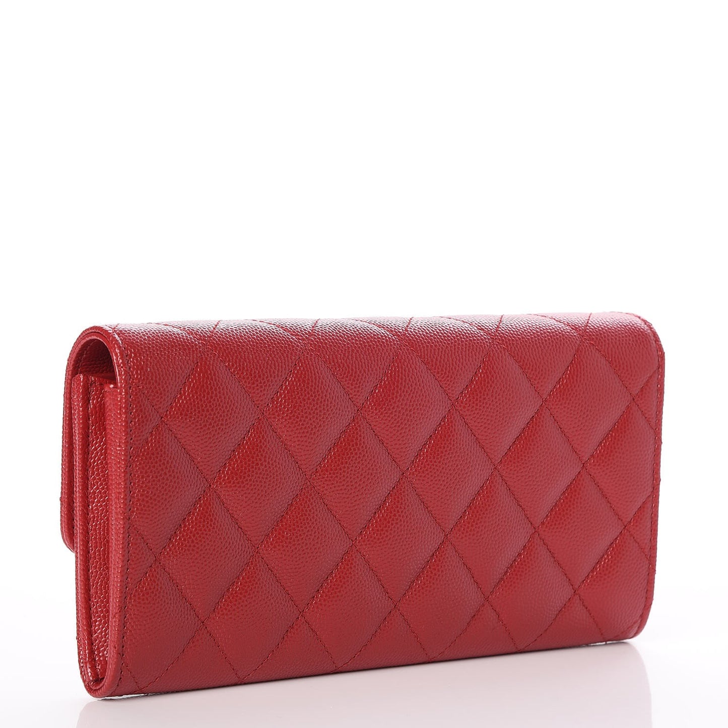 Caviar Quilted Large Gusset Flap Wallet Dark Red