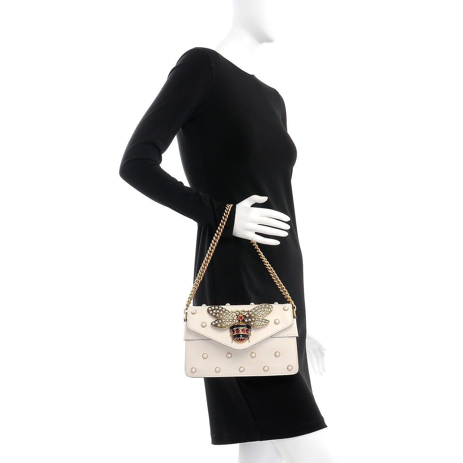 Gucci Nappa Pearl Studded Mini Queen Margaret Broadway Shoulder Bag Mystic White 3 of 9