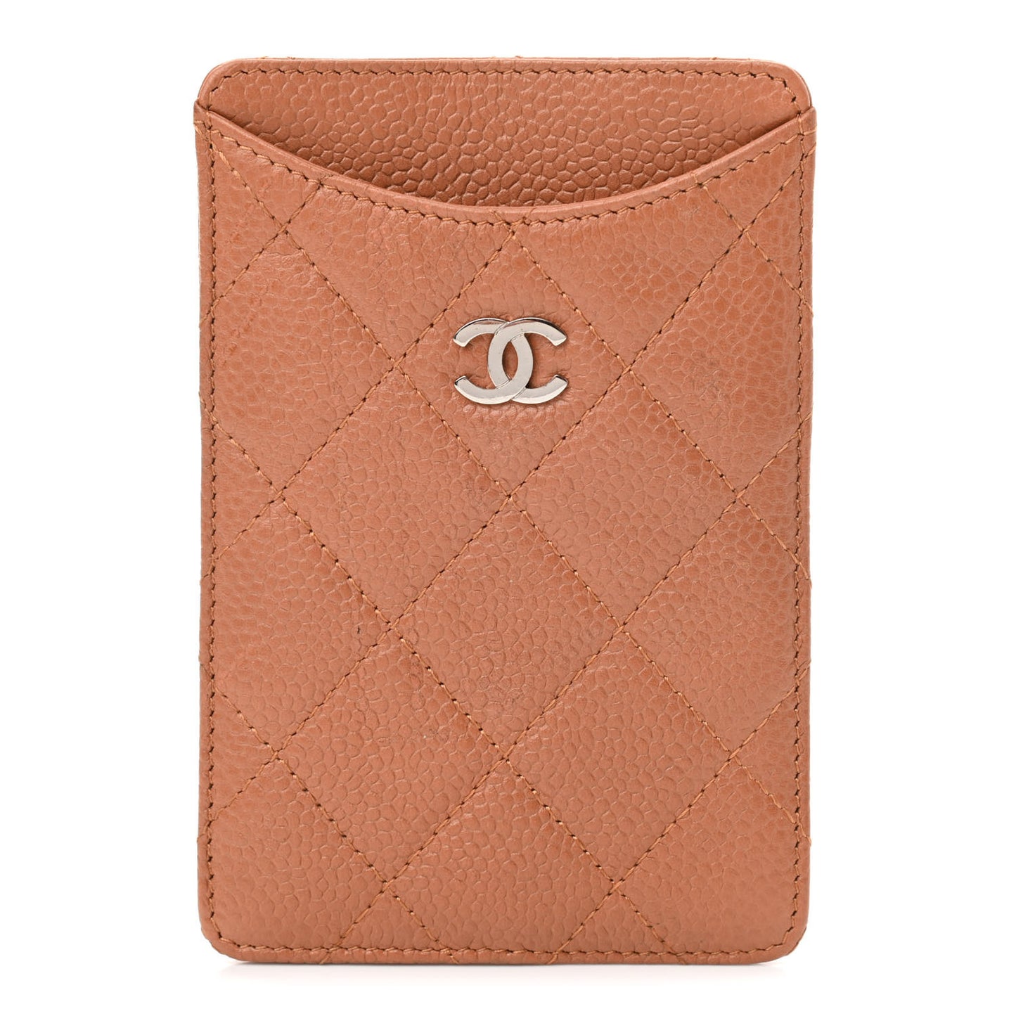 Caviar Quilted Card Holder Light Brown