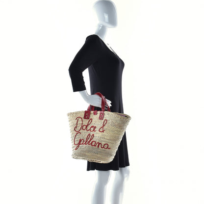 Dolce & Gabbana Woven Raffia Lizard Kendra Logo Tote Red Multicolor 2 of 8