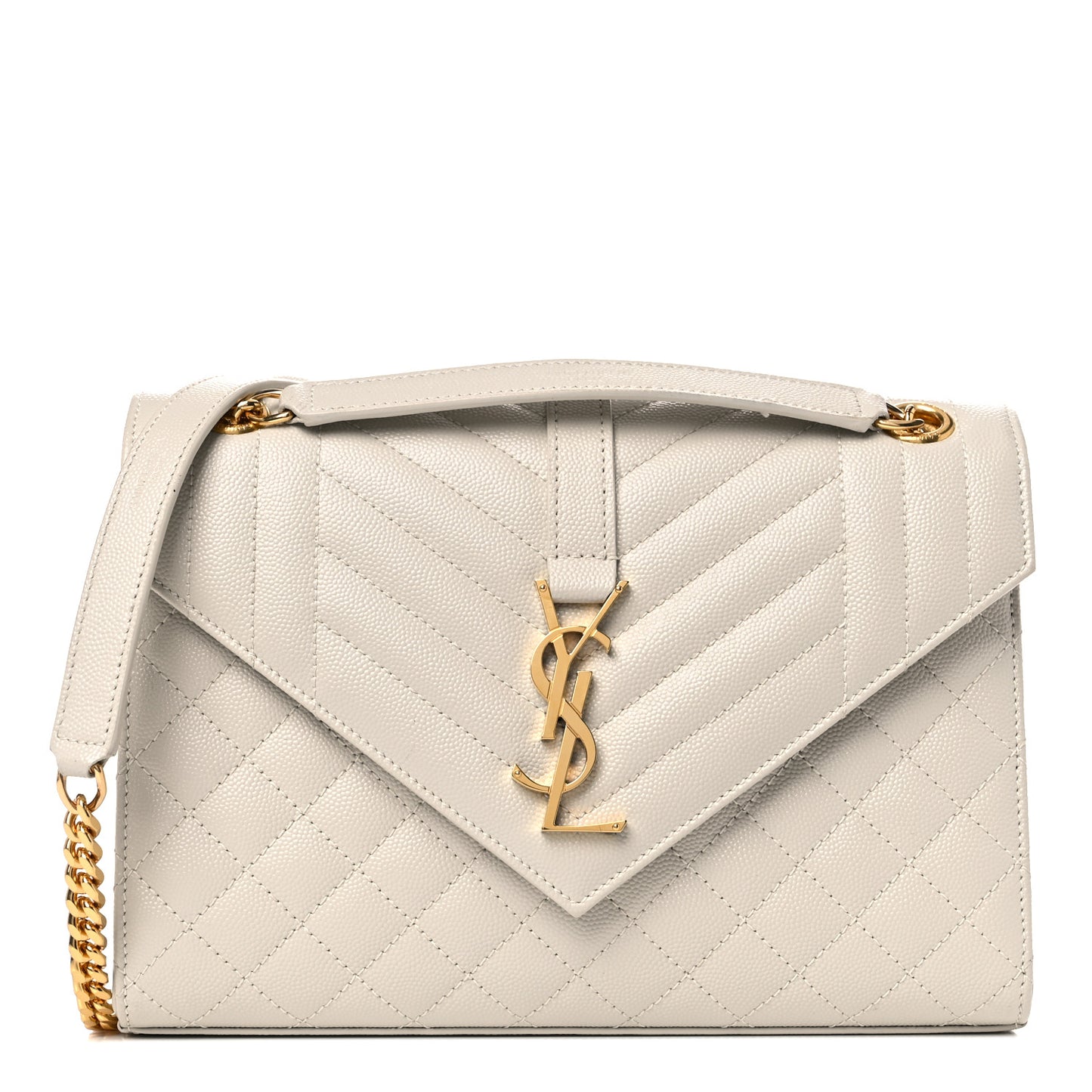 Grain De Poudre Textured Mixed Matelasse Medium Triquilt Monogram Satchel Crema Soft