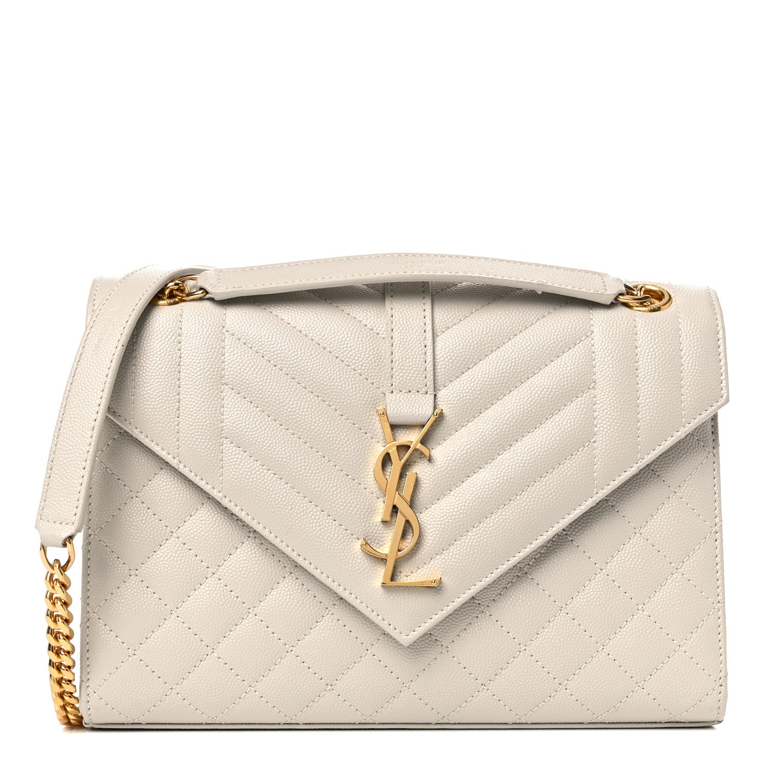 Saint Laurent Grain De Poudre Textured Mixed Matelasse Medium Triquilt Monogram Satchel Crema Soft 1 of 13