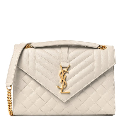 Saint Laurent Grain De Poudre Textured Mixed Matelasse Medium Triquilt Monogram Satchel Crema Soft 1 of 13